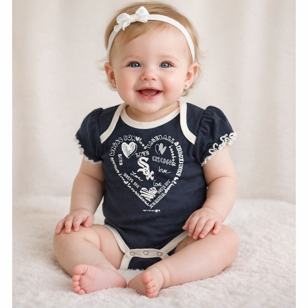 Chicago White Sox Infant‎ Girls Navy Blue Heart Logo Bodysuit Ruffle Sleeve MLB